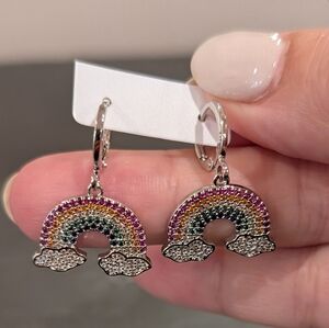Dangling Rainbow White Gold Huggie Earrings